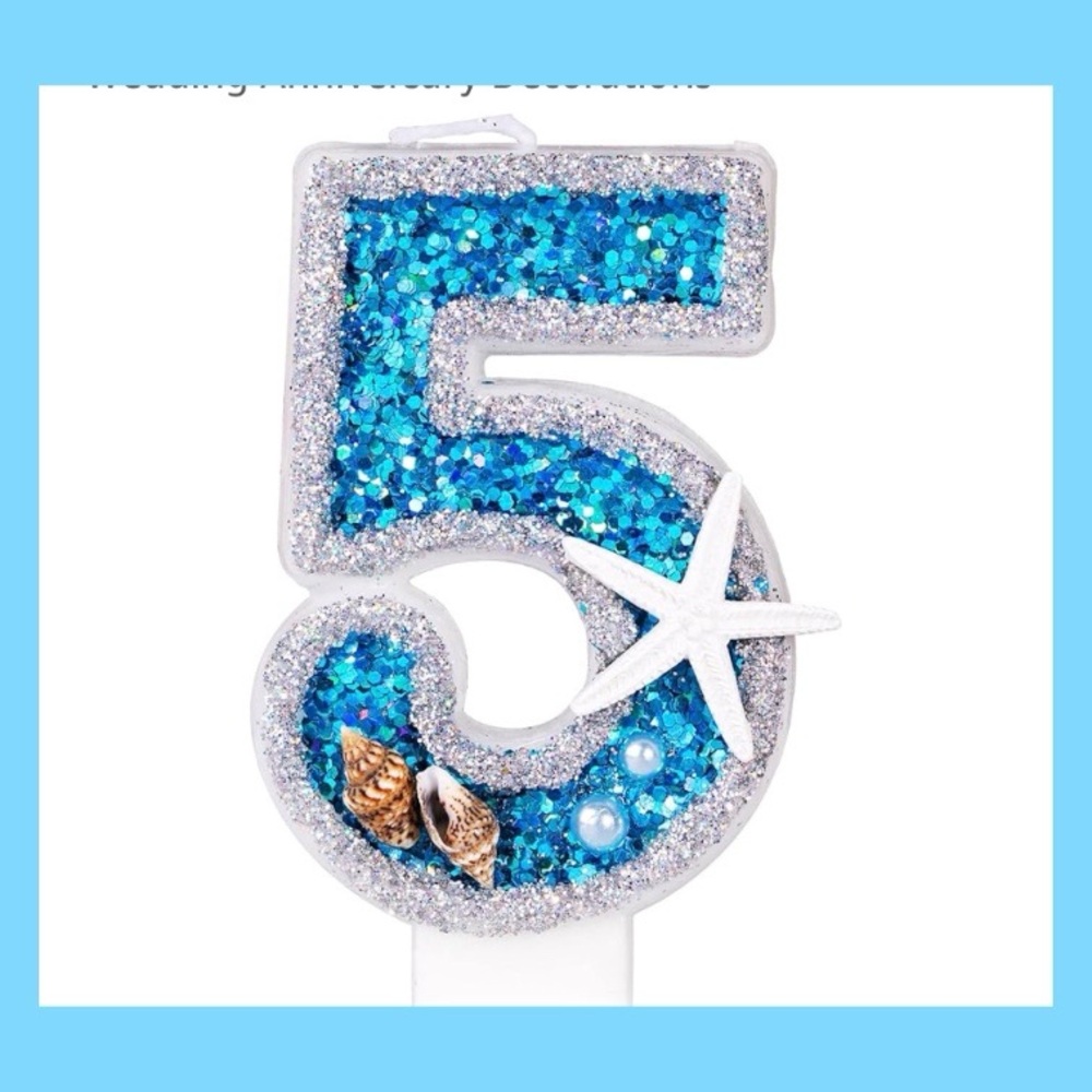 Blue Glitter Number 5 Cake Topper